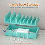 Bamboo Charging Station with 5 Port Charger HUB & 5 Cables-Teal - Image 3