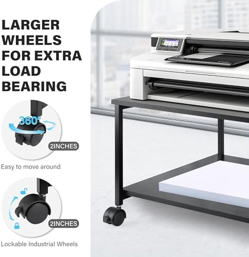 EMERIT 2-Tier Under Desk Printer Stand w/Storage - 19.5x19.5x12.8''Heavy Duty Rolling Cart, Mobile Printer Table with Lockable Wheels for Home Office Organization - Industrial Style - Image 4