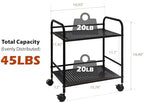SunnyPoint 2-Tier Metal Rolling Utility Cart – Mobile Storage Shelf with Caster Wheels – Small Space Organizer for Home, Office, Bedroom, Kitchen (BLK) (Pack of 2) - Image 5