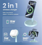 Magnetic Wireless Charger iPhone, 2 Pack 15W Fast Mag-Safe Charger Stand for iPhone 17/17 Air/17 Pro/17 Pro Max 16/15/14/13/12 Series, Wireless Charging Station for Pad/AirPods(Blue) - Image 3