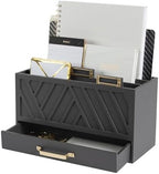 BLU MONACO | Grey Three-Tier Desktop Mail Organizer with Gold Label Holders & Drawer | Stylish Mail Holder and Countertop Document Storage for Home or Office by Blu_Monaco