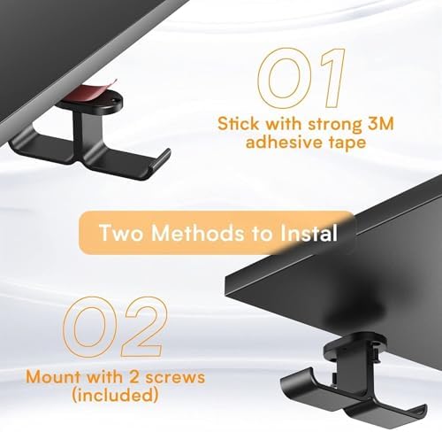 Headphone Stand Hanger Stand Under Desk Hook 360° Rotation Ball Plunger Hanger Aluminum Stick-On Adhesive Dual Headsets Holder Mount PC Earphone Stand - Image 3
