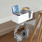 4 in 1 Desk Cup Holder Phone Pen Storage Box Desktop Organizer Headphone Hanger for Pencils, White - Image 4