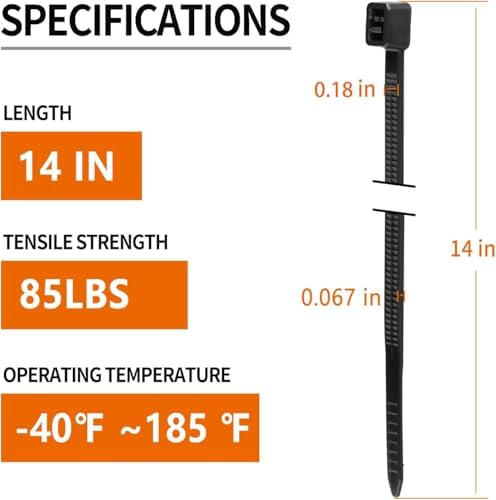 14 inch Black Zip Ties Heavy Duty 1000 Pack Cable Ties 85 LBS - Image 2