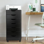 TUSY 7 Drawer File Cabinet with Wheels, Mobile Wood Storage Cabinet for Home Office, Rolling Drawer Organizer for Office Supplies, Printer Stand, Black - Image 4