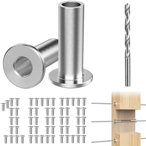 Steel DN Mate 100 Pack Stainless Steel Protector Sleeves for 1/8" Wire Rope, Cable Railing Hardware for Deck/Cable Railing System, T316 Marine Grade, Cable Sleeves Come with a Drill Bit DE50 by SteelDNMate