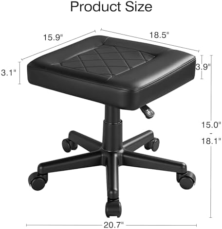 VECELO Under Desk Footrest, PU Ergonomic Foot Rest with Wheels, Comfort Padding, Height Adjustable for Relieving Leg Pain, Stiffness, Black - Image 2