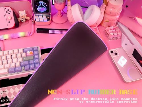 JMIYAV Pink RGB Gaming Mouse Pad 31.5x12 Inch PC XL Large Extended Glowing Led Light Up Desk Pad Non-Slip Rubber Base Computer Cute Mousepad Mat Desk Accessories Gaming Setup Hello Cat - Image 4