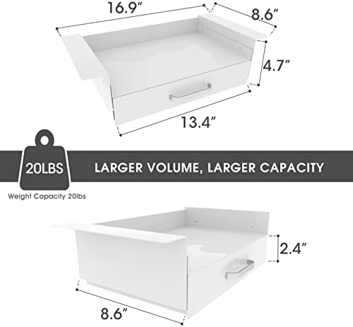 GOME White Under Desk Drawer Storage with Laptop/Book/Folders Shelf, Double Layer Easy Slide-Out Undermount Drawer Organizer with Ball Sliding Track for Home Office Sit-Stand Workstation - Image 2