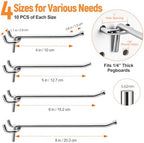 40 Pack Heavy Duty Pegboard Hooks, 4”, 5”, 6” & 8” Galvanized Iron Peg Board Hooks, 0.223” Thick Single Hooks with Ball-End Design, Garage Tool Organizer Accessories - Image 3