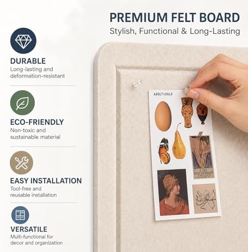 Felt Bulletin Board for Wall 48" x 36" Unfolded Size, Large Frameless Felt Pin Board, Soft Cork Board Alternative for Office, Home Planning, Notes, Photos & Wall Decor, Foldable Shipping, Easy Install - Image 3