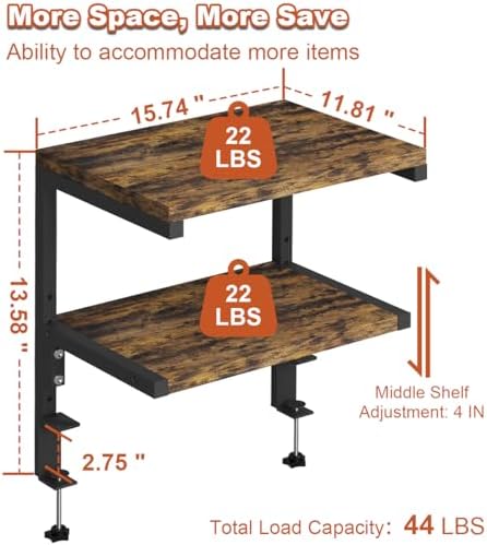 Mondazie 2-Tier Adjustable Desk Shelf Organization, Black - Image 2