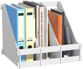 Bamboo Desk File Organizer, 3 Compartment Magazine Holder for Home Office(White) by Unknown