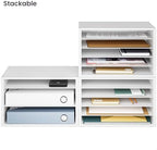 Ballucci 5 Tier Paper Organizer Letter Tray, Wood Desk File Organizer with Adjustable Shelves, Home Office School Letter/A4 Mail Sorter Magazine Holder - White - Image 6