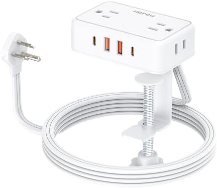 Desk Clamp Power Strip with 4 Outlets & 4USB, 10FT Extension Cord for Home by HOPOW