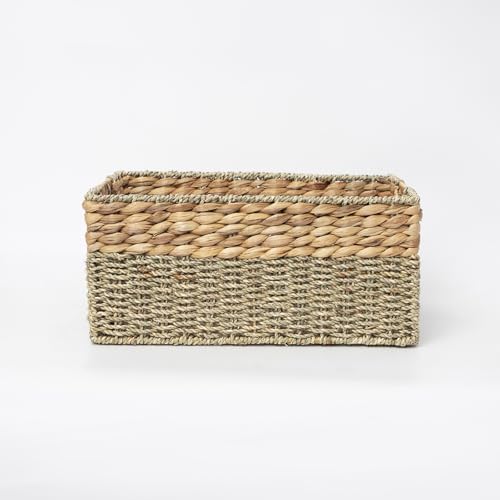 YAHUAN Natural Water Hyacinth & Seagrass Woven Storage Baskets – Wicker Storage Basket Organizer Bins with Handles for Home & Office Pantry Shelf (Medium) - Image 2