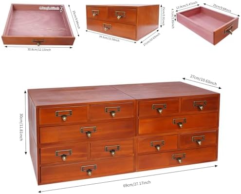 4-Pack Wooden Storage Box with 3 Drawers, Vintage Desktop Organizer Apothecary Cabinet Stackable Drawers with Label Holders for Herb Storage, Tea Collection, Stationery - Image 3