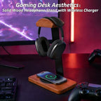 Solid Wooden Headphone Holder with Qi Wireless Charging Pad, Gift Choice - Image 2
