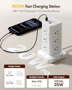 Power Strip Tower with Surge Protector 1800J, Fast Charging Tower PD20W USB-C Ports with 12 AC Outlets, Extension Cord for Home Office Dorm Room, 9.8ft, White - Image 4