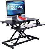 Rocelco Standing Desk Converter and Floor Mat - 31.5 Inch Sit Stand Up Dual Monitor Tabletop Riser with Tablet Mount, Height Adjustable Workstation - Deep Keyboard Tray - Black (R VADRB-MAFM) - Image 6