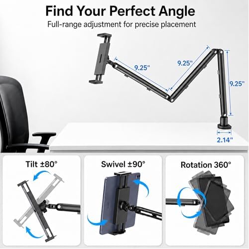 iPad Holder For Desk, Adjustable Tablet Arm iPad Desk Mount with C-Clamp - Image 5