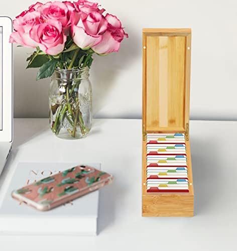 Neando Bamboo Business Card Organizer for 2x3.5 Cards – 600-Card Capacity Wooden Holder with Lid, 4 Compartments, Includes 20 Thick Index Cards – Natural Mini Card Filing Box - Image 7