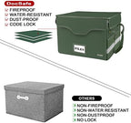 DocSafe Fireproof Document Box with Lock,File Storage Organizer with Mesh Pockets＆Lid,Collapsible Portable File Box Home Office Safe Filing Cabinet with Handle for Hanging Letter/Legal Folder,Green - Image 6
