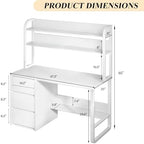 MaverickFurni White Desk with Hutch, 47 Inch Computer Desk with 3 Drawers for Bedroom, Study Writing Desk with Shelves for Small Spaces, Adjustable Feet - Image 2