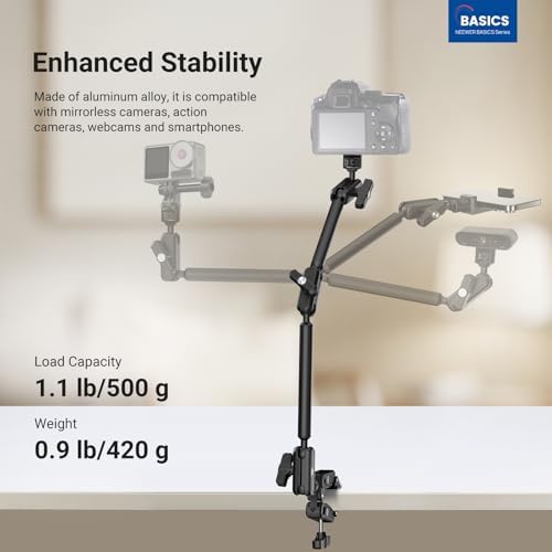 NEEWER Basics Magic Arm Table Stand, 55 cm Microphone Arm Overhead Mobile Phone Holder Desk with 1/4" 3/8" Threads for ARRI, for DSLR Action Cam Webcam Mic LED Light for Video Reinforcement, UA061 - Image 2