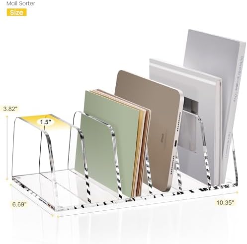 YUXUN Desk File Organizer,6-Section Acrylic Desk Organizer,Vertical File Sorter Holder Organization for Office School & Classroom (Clear - 1Pack) - Image 3