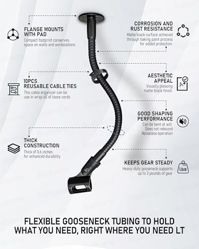 30-INCH Modular Microphone Stand Kit - Heavy-Duty Flexible Gooseneck Desktop Mic Stands Flange Mount Base and Extension Tube - Image 3