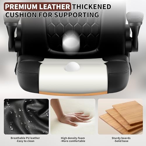 Leather Office Chair Swivel Lumbar Support for Short People Black - Image 4
