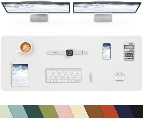 Large Leather Desk Pad Protector, Office Desk Mat,Mouse Pad, Non-Slip PU Leather Desk Blotter, Laptop Desk Pad, Desk Accessories for Office& Home (Ivory White, 55" x 24") by cebowa