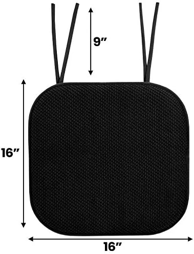 Sweet Home Collection Chair Cushion Memory Foam Pads with Ties Honeycomb Pattern Slip Non Skid Rubber Back Rounded Square 16" x 16" Seat Cover, 4 Pack, Black 4 Pack - Image 3