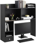 Cinnvoice White Desktop Bookshelf Countertop Storage Hutch with Drawer for Computer Desk 5-Tier Display Rack Multipurpose Wood Desktop Hutch Storage Organize for College Dorm Home Office Supply by QinYee