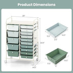 Giantex 15 Drawer Storage Cart, Rolling Craft Cart with Metal Tabletop & Pegboard, Mobile Utility Organizer Trolley with Locking Wheels, Home Office, Classroom, Teacher Supplies, Green Gradient - Image 3