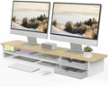 Fenge Monitor Stand, Desk Computer Riser with Frosted Storage Drawer, Oak by Fenge