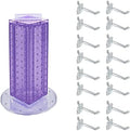Azar Displays 700220-PUR-2C16 Four-Sided 4”W x 12” Revolving Pegboard Tower Kit Counter Display with 16-Pack of 2 inch Locking Hooks, Purple by AzarDisplays