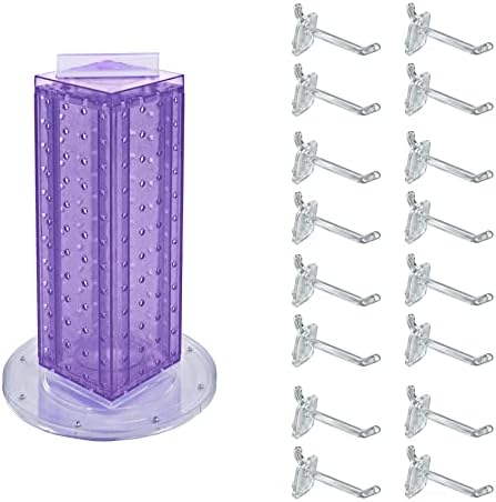 Azar Displays 700220-PUR-2C16 Four-Sided 4”W x 12” Revolving Pegboard Tower Kit Counter Display with 16-Pack of 2 inch Locking Hooks, Purple by AzarDisplays