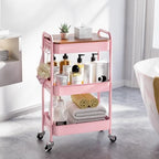 TOOLF 3 Tier Rolling Cart, Metal Utility Storage Cart with Wheels, Pink - Image 2