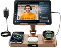 6 in 1 Wireless Charger for Apple Multiple Devices, Charging Station with Clock &7 Color Ambient Light, Foldable Rotate Stand for iPad, for iPhone17/16/15, Support for Apple Watch11/10 For AirPods4 by keepyourlifemoreorganized