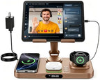 6 in 1 Wireless Charger for Apple Multiple Devices, Charging Station with Clock &7 Color Ambient Light, Foldable Rotate Stand for iPad, for iPhone17/16/15, Support for Apple Watch11/10 For AirPods4 by keepyourlifemoreorganized