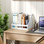 Bamboo Desk File Organizer, 3 Compartment Magazine Holder for Home Office(White) - Image 2