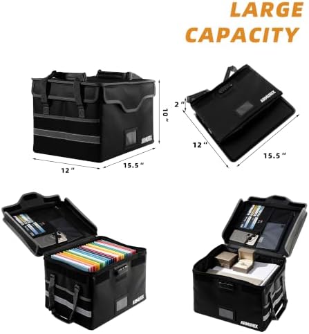 File Box with Lock, Fireproof Document Organizer Box with Lid & Handle, Portable Important File Folder Organizer, Collapsible Filing Storage Box for Home, Office & Travel - Image 2