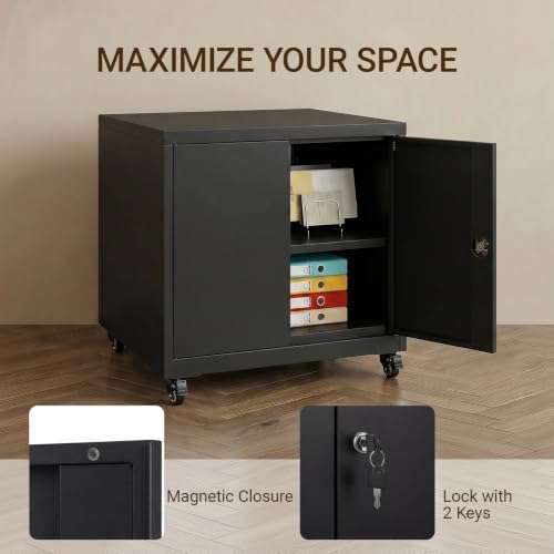 23.6" Metal Printer Stand with Lockable Storage Cabinet - Image 5