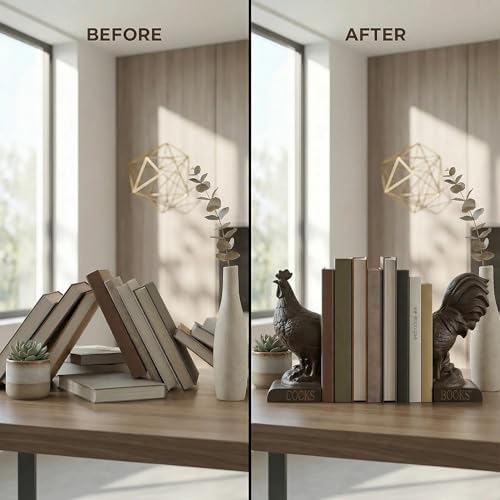 Comfy Hour 9.5 Inch Rooster Bookends, Farmhouse Decor, Set of 2 - Image 4