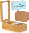Bamboo Index Card Organizer - 3x5 Index Card Holder Box With Dividers - Wood Recipe Box With Lid - 4 Compartments For 1200 Cards - 5.9"W x 10"D x 4"H by DLUGOPIS