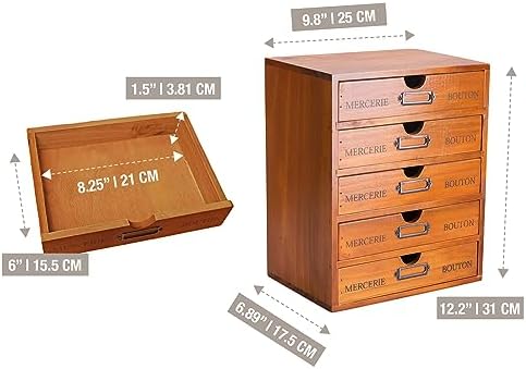 Vintage 5-Drawer Wooden Desk Organizer - Craft Storage - Rustic Shelf Drawer - Home Bedazzling, Rhinestone Organizers and Accessories - Embroidery Floss - Apothecary Cabinet, Art Storage I Stackable - Image 4