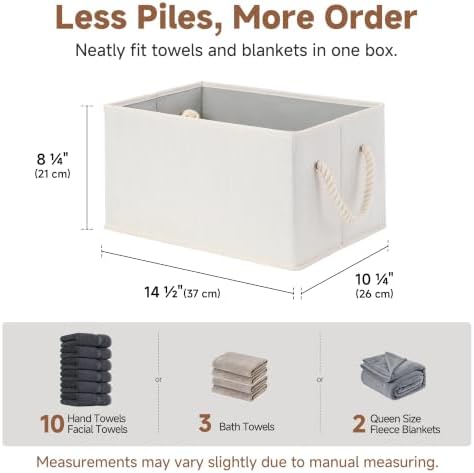 StorageWorks Fabric Storage Bins with Rope Handles, Ivory White, Large - Image 3