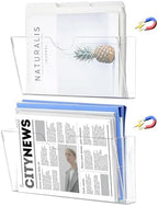 Qozary Clear Acrylic Magnetic File Holder - 2 Pack Magazine Rack for File Cabinets, Magnetic Mail Holder, File Organizer for Refrigerator, White Board, Office by Qozary